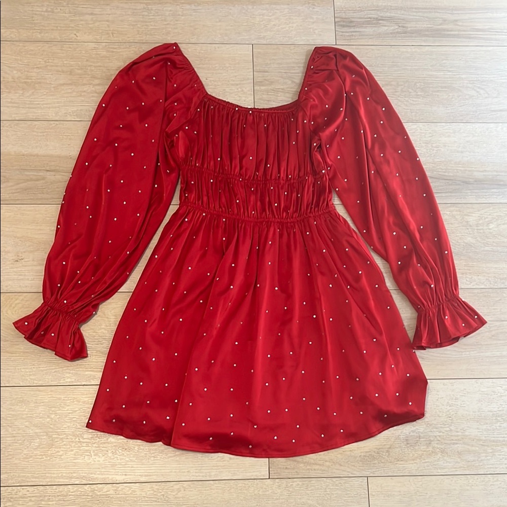 Fantastic Fawn Red Long Sleeve Dress rhinestone